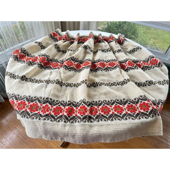 Vintage 70s curtain, beige, brown, red striped woven pleated panel, for each - Picture 3 of 10